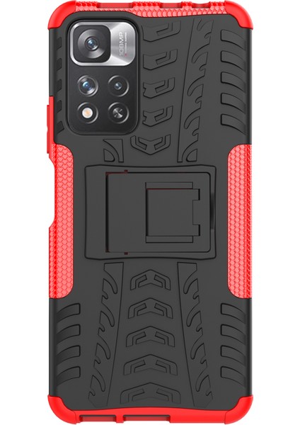 Lastik Doku Şok Dayanıklı Pc+ Tpu Combo Çift Katman Koruyucu Arka Kapak Kickstand ile Xiaomi Redmi Note 11 Pro+ 5g/redmi Note 11 Pro 5g (Çin) (Mediatek) -Red (Yurt Dışından) fiyatları