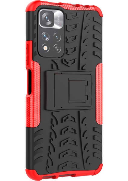 Lastik Doku Şok Dayanıklı Pc+ Tpu Combo Çift Katman Koruyucu Arka Kapak Kickstand ile Xiaomi Redmi Note 11 Pro+ 5g/redmi Note 11 Pro 5g (Çin) (Mediatek) -Red (Yurt Dışından) modelleri