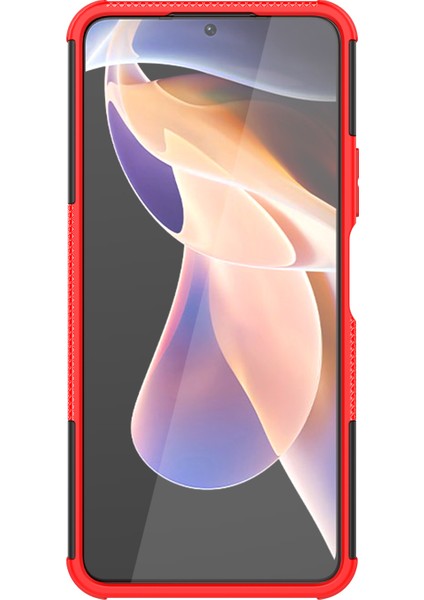 Lastik Doku Şok Dayanıklı Pc+ Tpu Combo Çift Katman Koruyucu Arka Kapak Kickstand ile Xiaomi Redmi Note 11 Pro+ 5g/redmi Note 11 Pro 5g (Çin) (Mediatek) -Red (Yurt Dışından) fırsatları