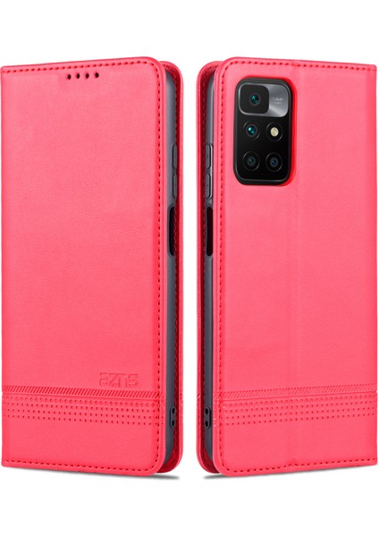 Dayanıklı Cüzdan Tasarım Pu Deri Deri Şok Geçirmez Telefon Kapak Kılıfı Xiaomi Redmi 10 4g (2021)/REDMI 10 2022 4g/redmi Note 11 4g (Mediatek)/redmi 10 Prime-Red (Yurt Dışından)