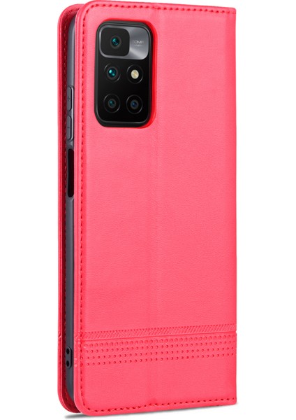 Dayanıklı Cüzdan Tasarım Pu Deri Deri Şok Geçirmez Telefon Kapak Kılıfı Xiaomi Redmi 10 4g (2021)/REDMI 10 2022 4g/redmi Note 11 4g (Mediatek)/redmi 10 Prime-Red (Yurt Dışından)