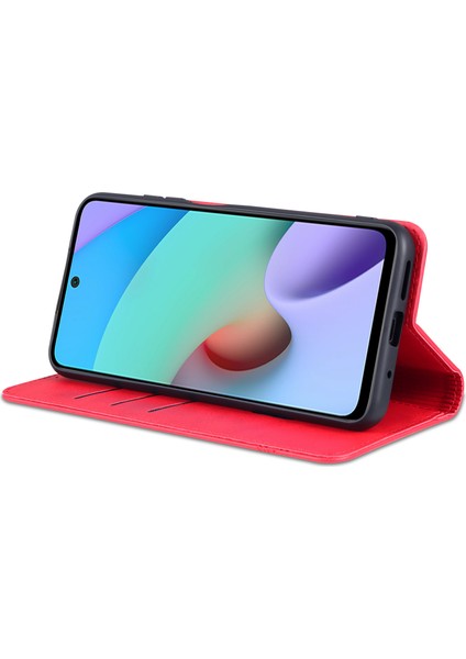 Dayanıklı Cüzdan Tasarım Pu Deri Deri Şok Geçirmez Telefon Kapak Kılıfı Xiaomi Redmi 10 4g (2021)/REDMI 10 2022 4g/redmi Note 11 4g (Mediatek)/redmi 10 Prime-Red (Yurt Dışından)