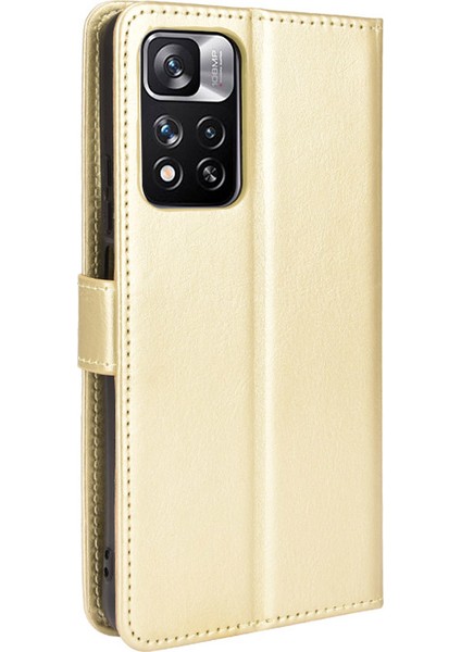 Çılgın At Doku Anti Drop Anti-Drop Şık Pu Deri Cüzdan Xiaomi Redmi Için Kullanışlı Kayış ile Manyetik Kapanma Kılıfı Not 11 Pro+ 5g/redmi Note 11 Pro 5g (Çin) (Mediatek) -Gold (Yurt Dışından)