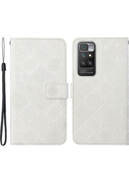 Basılı Çiçek Deri Manyetik Flip Şok Geçirmez, Xiaomi Redmi 10 4g (2021)/REDMI 10 2022 4g/redmi Not 11 4g (Mediatek)/redmi 10 Prime-Beyaz (Yurt Dışından)