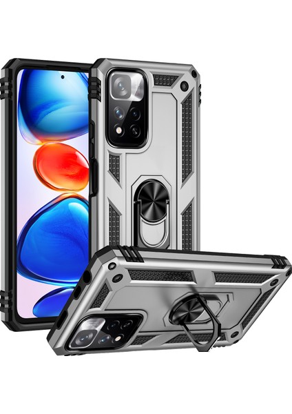 Damla Geçirmez Anti-Çizik Sert Pc Yumuşak Tpu Cep Telefon Kılıfı Xiaomi Redmi Için Ring Kickstand ile Note 11 Pro 5g (Çin) (Mediatek)/note 11 Pro+ 5g-Silver (Yurt Dışından)