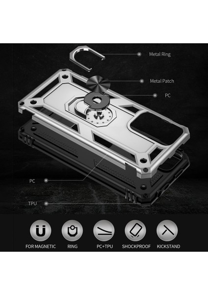 Damla Geçirmez Anti-Çizik Sert Pc Yumuşak Tpu Cep Telefon Kılıfı Xiaomi Redmi Için Ring Kickstand ile Note 11 Pro 5g (Çin) (Mediatek)/note 11 Pro+ 5g-Silver (Yurt Dışından) fiyatları