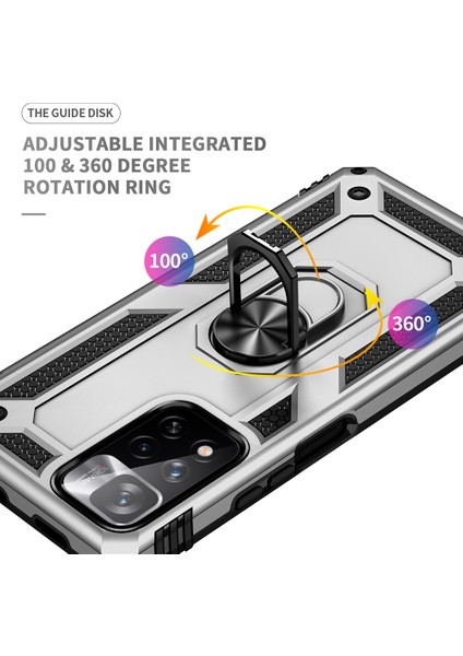 Damla Geçirmez Anti-Çizik Sert Pc Yumuşak Tpu Cep Telefon Kılıfı Xiaomi Redmi Için Ring Kickstand ile Note 11 Pro 5g (Çin) (Mediatek)/note 11 Pro+ 5g-Silver (Yurt Dışından) modelleri