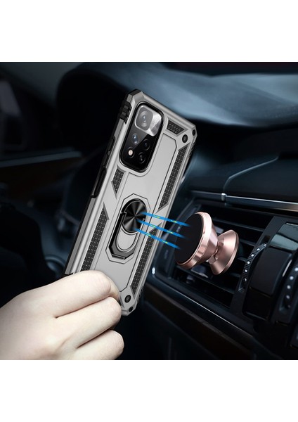 Damla Geçirmez Anti-Çizik Sert Pc Yumuşak Tpu Cep Telefon Kılıfı Xiaomi Redmi Için Ring Kickstand ile Note 11 Pro 5g (Çin) (Mediatek)/note 11 Pro+ 5g-Silver (Yurt Dışından) fırsatları
