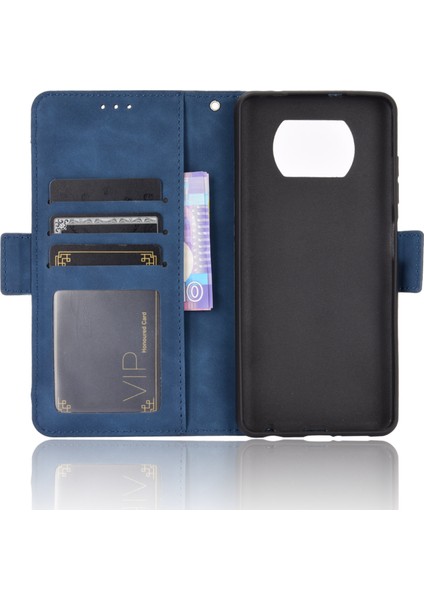 Cüzdan Stand Flip Deri Koruyucu Kılıf Xiaomi Poco X3/poco X3 Nfc Ayrılmış Kart Cep Tasarım Mavisi (Yurt Dışından)