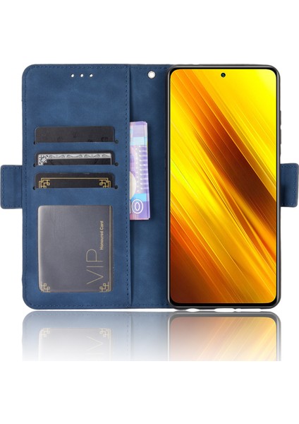 Cüzdan Stand Flip Deri Koruyucu Kılıf Xiaomi Poco X3/poco X3 Nfc Ayrılmış Kart Cep Tasarım Mavisi (Yurt Dışından)