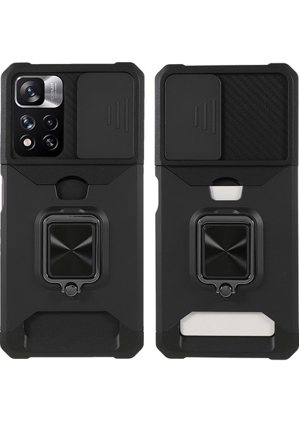 Kamera Kaydırıcı Anti-Fall Koruma Pc+ Tpu Telefon Kılıf Kartı Yuvası ve Kickstand Tasarım Telefon Kapağı Xiaomi Redmi Note 11 Pro 5g (Çin) (Mediatek)/note 11 Pro+ 5g-Black (Yurt Dışından)