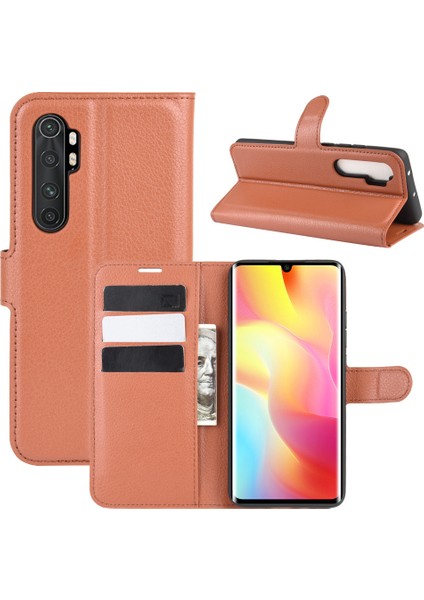Litchi Cilt Manyetik Deri Stand Kılıfı Xiaomi Mi Note 10 Lite-Brown (Yurt Dışından)