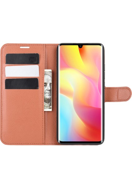 Litchi Cilt Manyetik Deri Stand Kılıfı Xiaomi Mi Note 10 Lite-Brown (Yurt Dışından)