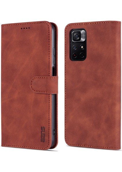 Xiaomi Redmi Için Not 11 5g (Çin) (Mediatek)/not 11T 5g/not 11S 5g Pu Deri Flip Folio Kasa Cüzdan Stand Şok Geçirmez Tpu Iç Kabuk Telefon Kapak-Kahverengi (Yurt Dışından)