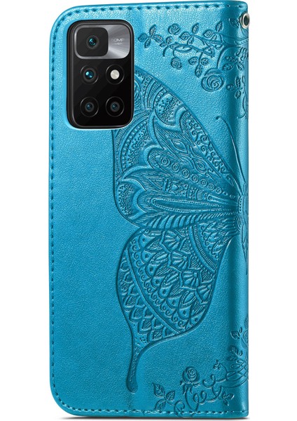 Baskılı Kelebek Çiçek Deri Telefon Cüzdan Xiaomi Için Redmi 10 4g (2021)/REDMI 10 2022 4g/redmi Not 11 4g (Mediatek)/redmi 10 Prime-Blue (Yurt Dışından) modelleri