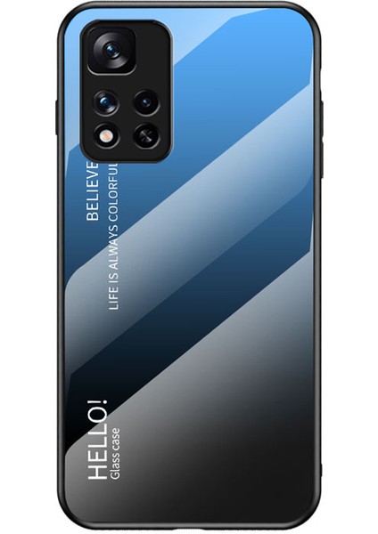 Yumuşak Esnek Tpu Çerçeve Kırpma Dayanıklı Renkli Temperli Cam Telefon Kılıfı Xiaomi Redmi Note 11 Pro 5g (Çin) (Mediatek)/not 11 Pro+ 5g-Blue Siyah (Yurt Dışından)