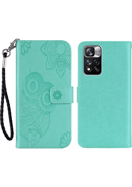 Rhinestone Dekor Baykuş Çiçeği Baskı Pu Deri+ Tpu Telefon Kılıfı Kapak Xiaomi Redmi Için Stand Cüzdanı Not 11 Pro 5g (Çin) (Mediatek)/11 Pro+ 5g-Cen (Yurt Dışından)