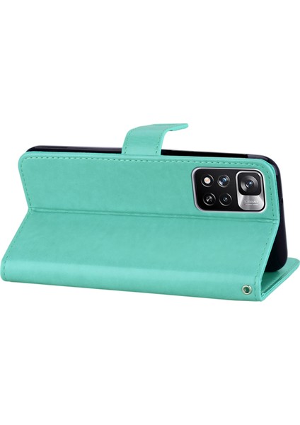 Rhinestone Dekor Baykuş Çiçeği Baskı Pu Deri+ Tpu Telefon Kılıfı Kapak Xiaomi Redmi Için Stand Cüzdanı Not 11 Pro 5g (Çin) (Mediatek)/11 Pro+ 5g-Cen (Yurt Dışından) modelleri