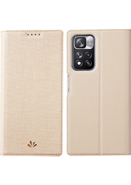 Flip Telefon Kılıfı Dokulu Pu Deri Stand Xiaomi Redmi Için Otomatik Kapalı Telefon Kapağı Not 11 Pro+ 5g/redmi Note 11 Pro 5g (Çin) (Mediatek) -Khaki (Yurt Dışından)