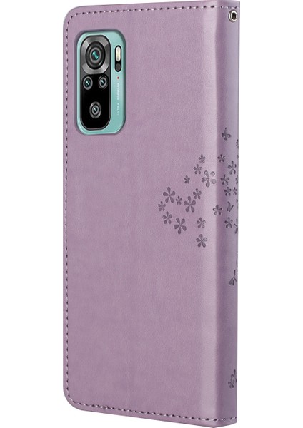 Cüzdan Tasarım Ağacı Baykuş Baskı Şok Geçirmez Anti-Güz Deri Telefon Örtüsü Xiaomi Redmi 10 4g (2021)/10 2022 4g/not 11 4g (Mediatek) -Light Mor (Yurt Dışından) fırsatları