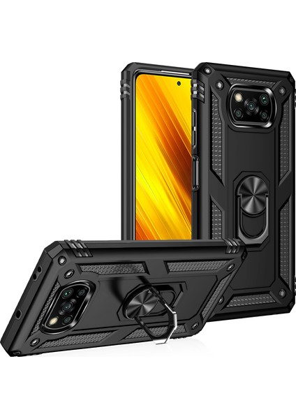 Pc+Tpu Hibrid Anti-Fall Anti-Fone Case Koruyucu Kapak Xiaomi Poco Için Ring Kickstand ile (Yurt Dışından)