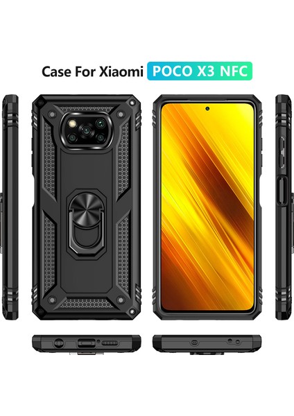 Pc+Tpu Hibrid Anti-Fall Anti-Fone Case Koruyucu Kapak Xiaomi Poco Için Ring Kickstand ile (Yurt Dışından)