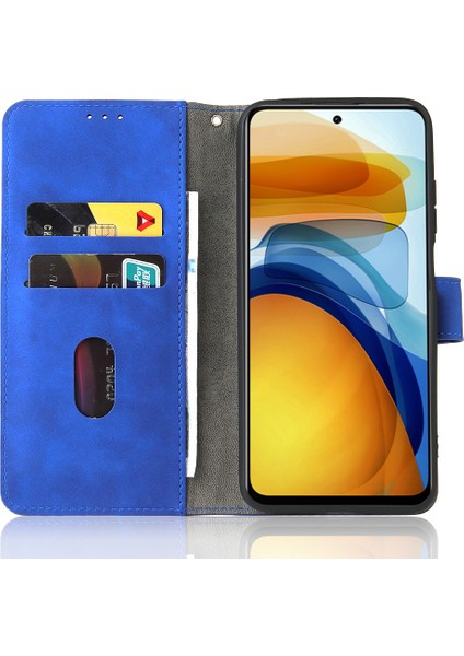 Cilt Touch Duygu Folio Flip Manyetik Kapatma Cüzdan Tasarımı Deri Telefon Kılıfı Xiaomi Redmi 10 4g (2021)/10 2022 4g/not 11 4g (Mediatek) -Blue (Yurt Dışından)