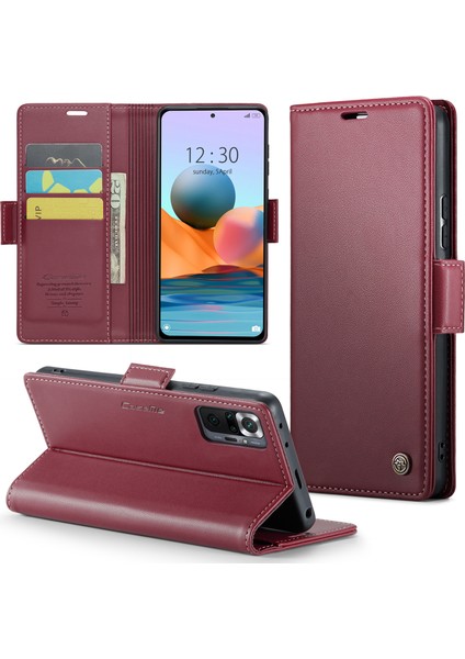 Xiaomi Redmi Için Telefon Kılıfı Note 10 Pro 4g (Hindistan)/(Global)/note 10 Pro Max 4g Rfıd Engelleme Cüzdan Deri Kapak-Kırmızı (Yurt Dışından)