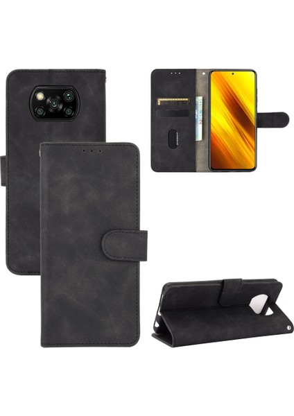 Cilt Touch Koruyucu Cüzdan Stand Deri Deri Flip Kılıfı Xiaomi Poco X3 Nfc Alıcı Delik-Black ile (Yurt Dışından)