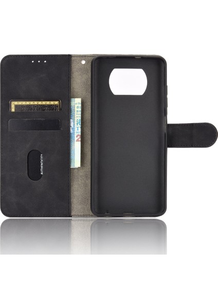 Cilt Touch Koruyucu Cüzdan Stand Deri Deri Flip Kılıfı Xiaomi Poco X3 Nfc Alıcı Delik-Black ile (Yurt Dışından)