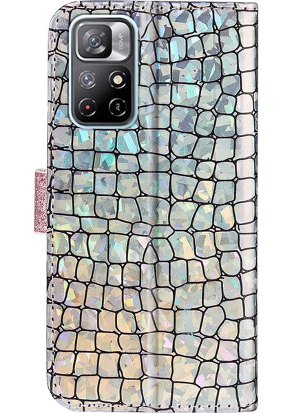 Timsah Doku Işıltılı Toz Şok Geçirmez Tpu+Pu Deri Deri Stand Cüzdan Kılıfı Xiaomi Redmi Not 11 5g (Çin) (Mediatek)/redmi Not 11T 5g/redmi Not 11S 5g-Rose Gold (Yurt Dışından)