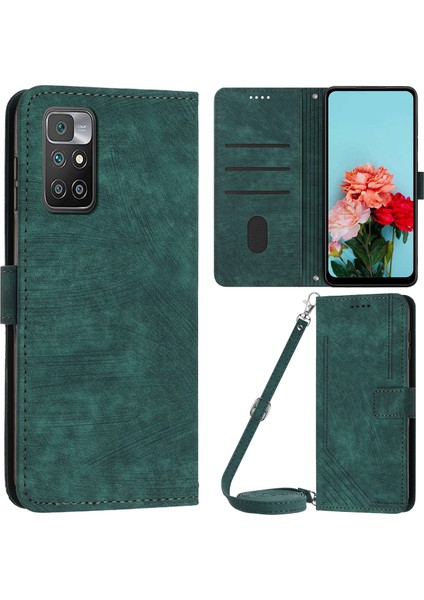 Xiaomi Için Redmi Note 11 4g (Mediatek)/redmi 10 2022 4g/redmi 10 4g (2021)/REDMI 10 Prime Phone Deri Kılıf Cüzdan Stand Kapak Yeşili (Yurt Dışından)