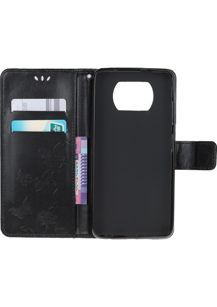 Xiaomi Poco X3/poco X3 Nfc-Black Için Şık Çift Baskı Çiçek ve Kelebek Cüzdan Deri Telefon Koruyucusu (Yurt Dışından)