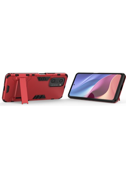 2 Kickstand Plastik+Tpu Hibrid Telefon Arka Kapak Kasası Xiaomi Redmi K40/REDMI K40 Pro/poco F3/mi 11I-KIRMIZI (Yurt Dışından) modelleri