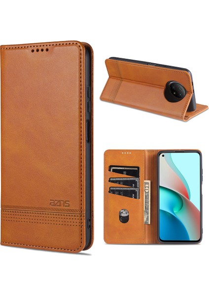 Otomatik Emme Tasarımı Deri Cüzdan Xiaomi Için Cep Telefonu Stand Kılıfı Not 9 5g/redmi Not 9t 5g-Brown (Yurt Dışından)