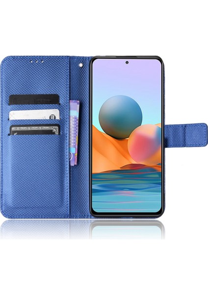 Xiaomi Redmi Için Note 10 Pro 4g (Hindistan)/(Global) Tam Koruma Pu Deri Elmas Doku Cüzdan Stand Telefon Kılıf Mavisi (Yurt Dışından) fiyatları