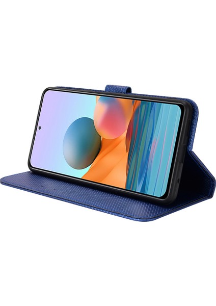 Xiaomi Redmi Için Note 10 Pro 4g (Hindistan)/(Global) Tam Koruma Pu Deri Elmas Doku Cüzdan Stand Telefon Kılıf Mavisi (Yurt Dışından) modelleri