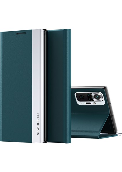 Xiaomi Redmi Için Tam Koruma Sonbahar Geçirmez Deri Telefon Standı Kasa Kabuğu Note 10 Pro 4g (Global)/note 10 Pro 4g (Hindistan) -Green (Yurt Dışından)