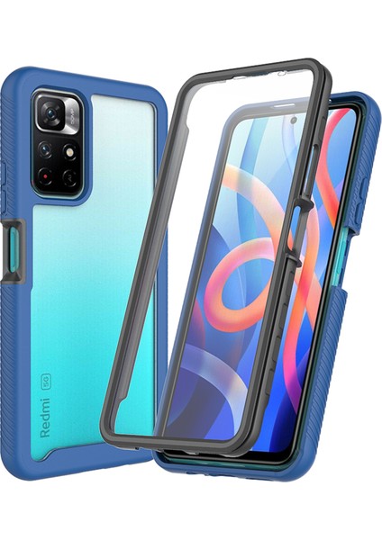 Xiaomi Redmi Için Not 11 5g (Çin) (Mediatek)/not 11S 5g/not 11T 5g Tam Kapsam Pc+Tpu+Pet Ekran Koruyucu 3-1 Arada Telefon Kılıfı Kabuk-Dark Mavi (Yurt Dışından)