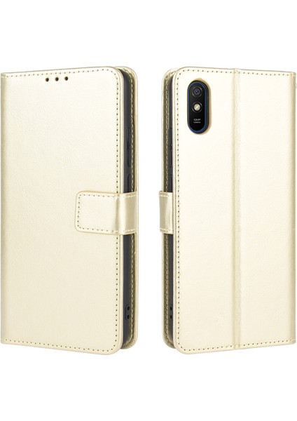 Xiaomi Redmi 9A-GOLD Için Çılgın At Cüzdan Stand Deri Telefon Kabuğu (Yurt Dışından)