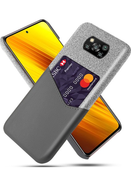 Kart Tutucu Kumaş+Pu Deri Kaplamalı Pc Xiaomi Poco X3 Nfc/poco X3- Gri (Yurt Dışından)