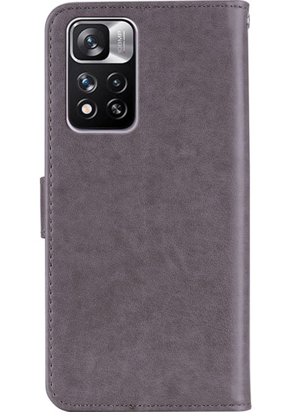 Rhinestone Dekor Baykuş Çiçeği Baskı Pu Deri+ Tpu Telefon Kılıfı Kapak Xiaomi Redmi Için Stand Cüzdanı Not 11 Pro 5g (Çin) (Mediatek)/11 Pro+ 5g-Grey (Yurt Dışından) fırsatları