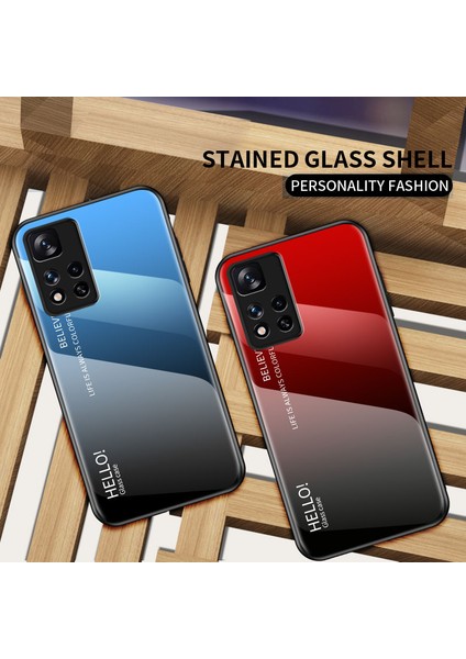 Yumuşak Esnek Tpu Çerçeve Kırpma Dayanıklı Renkli Temperli Cam Telefon Kılıfı Xiaomi Redmi Note 11 Pro 5g (Çin) (Mediatek)/not 11 Pro+ 5g-Blue Siyah (Yurt Dışından) modelleri