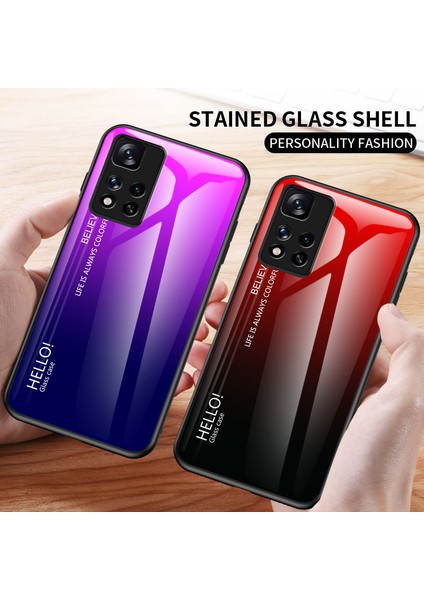 Yumuşak Esnek Tpu Çerçeve Kırpma Dayanıklı Renkli Temperli Cam Telefon Kılıfı Xiaomi Redmi Note 11 Pro 5g (Çin) (Mediatek)/not 11 Pro+ 5g-Blue Siyah (Yurt Dışından) fırsatları