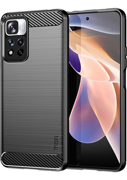 Şok Geçirmez Karbon Fiber Fırçalanmış Doku Tpu Xiaomi Redmi Için Telefon Kasası Not 11 Pro+ 5g/redmi Note 11 Pro 5g (Çin) (Mediatek) -Black (Yurt Dışından)