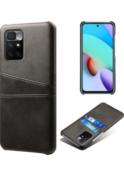 Şık Hafif Pu Deri+Pc Combo Xiaomi Redmi Için Çift Arka Kart Yuvalı Sert Kapak Not 11 4g (Mediatek)/10 4g (2021)/10 2022 4g-Black (Yurt Dışından)