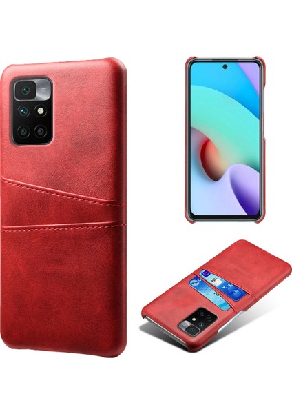Şık Hafif Pu Deri+Pc Combo Xiaomi Için Çift Arka Kart Yuvalı Sert Kapak Not 11 4g (Mediatek)/10 4g (2021)/10 2022 4g-Kırmızı (Yurt Dışından)