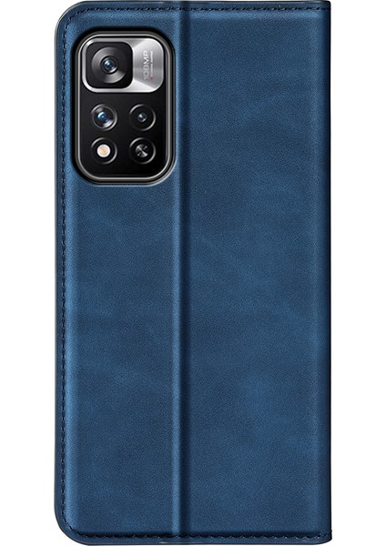 Cilt Deri Deri Cüzdan Telefon Kılıfı Manyetik Emilim Stand Folyo Koruyucu Kapak Xiaomi Redmi Note 11 Pro+ 5g/redmi Note 11 Pro 5g (Çin) (Mediatek) -Blue (Yurt Dışından) modelleri