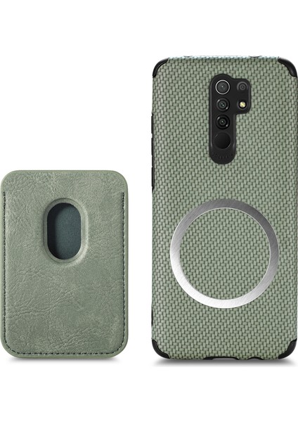 Xiaomi Redmi Için Şok Geçirmez Telefon Kılıfı 9 Kırmızı Dayanıklı Telefon Koruyucu Karbon Fiber Doku Kapak Kabuğu Çıkarılabilir Manyetik Kart Tutucu Yeşili (Yurt Dışından)