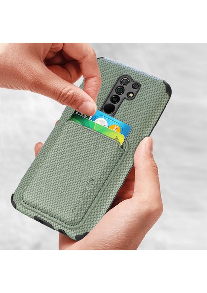 Xiaomi Redmi Için Şok Geçirmez Telefon Kılıfı 9 Kırmızı Dayanıklı Telefon Koruyucu Karbon Fiber Doku Kapak Kabuğu Çıkarılabilir Manyetik Kart Tutucu Yeşili (Yurt Dışından) fırsatları
